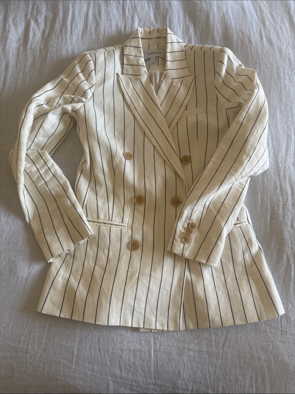 Derek Lam 10 Crosby Striped Cream Double-Breasted Blazer Jacket